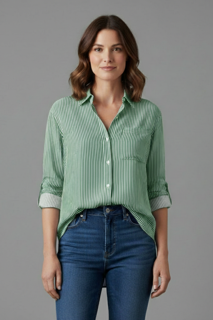 Women’s Blouse with Collar and Stripe Pattern