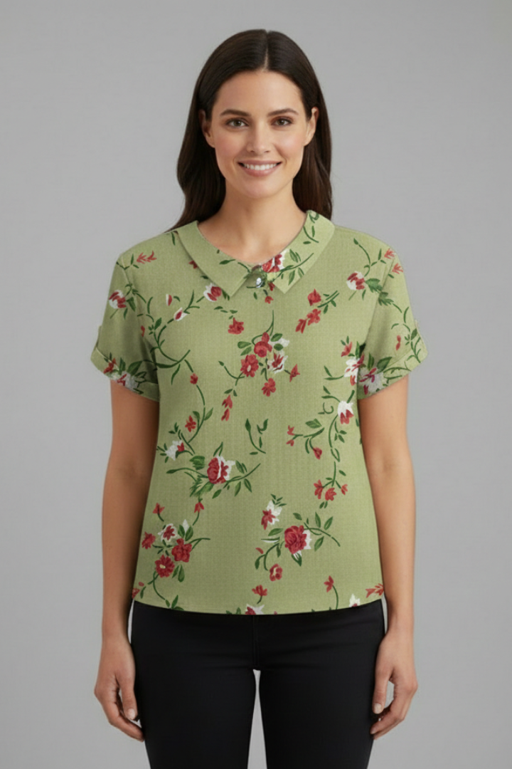 Women’s Blouse with Collared Neckline and Short Sleeves