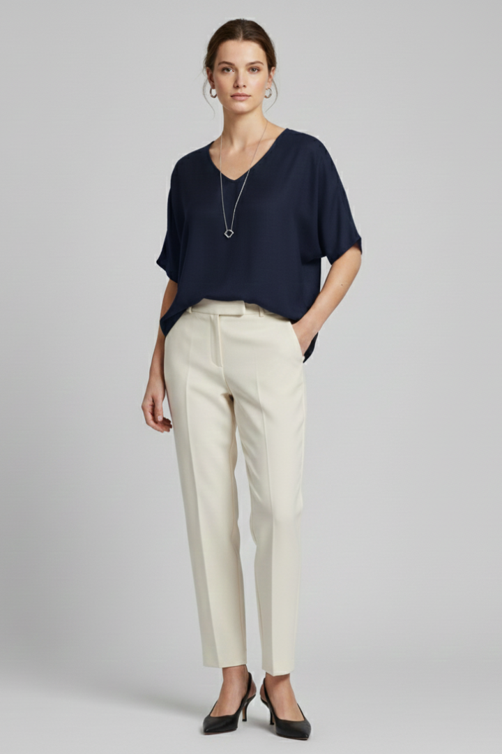 Women’s Blouse with Loose Fit and Plain Woven Surface