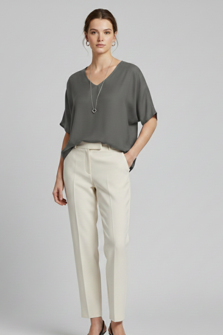 Women’s Blouse with Loose Fit and Plain Woven Surface