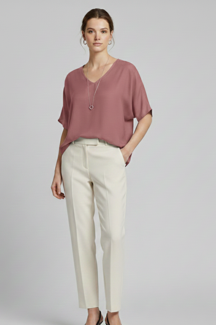 Women’s Blouse with Loose Fit and Plain Woven Surface