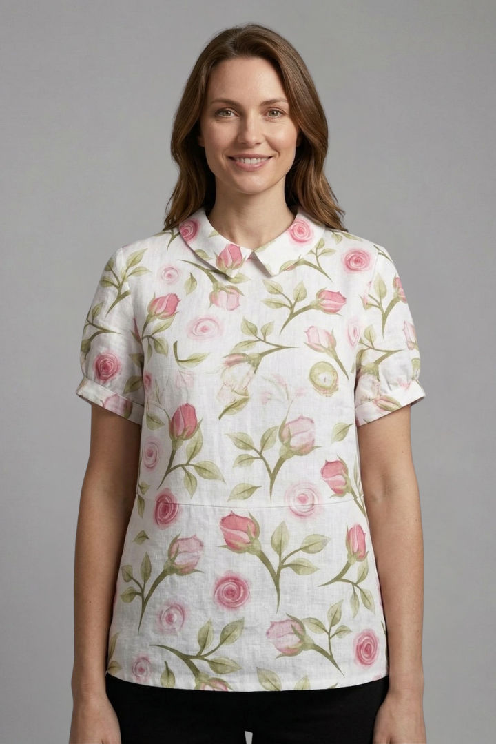 Women’s Blouse with Notch Neck and Floral Print