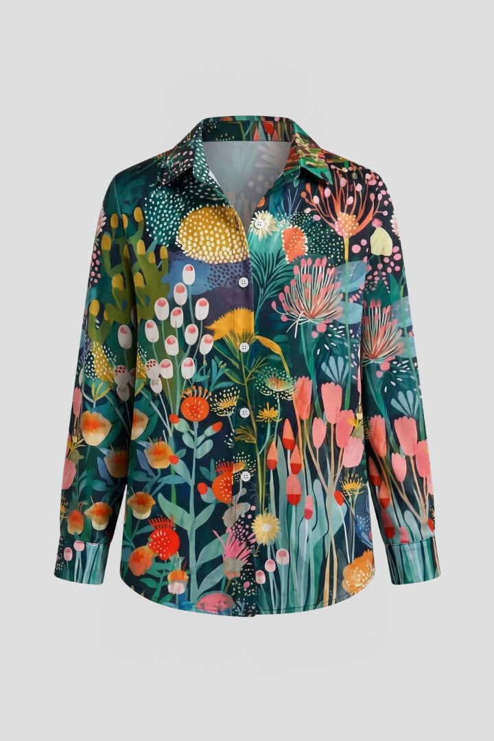Women’s Blouse with Patterned Surface and Button Closure