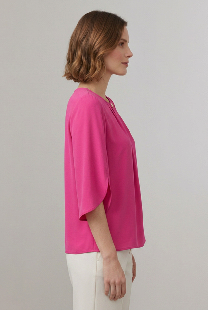 Women’s Blouse with Pleated Front and Split Three-Quarter Sleeves