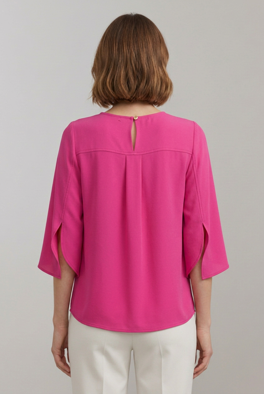 Women’s Blouse with Pleated Front and Split Three-Quarter Sleeves