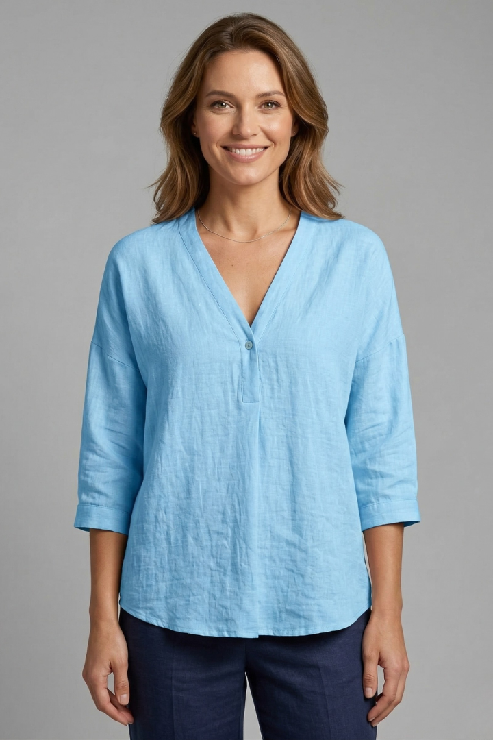 Women’s Blouse with Round Neck and Button Closure