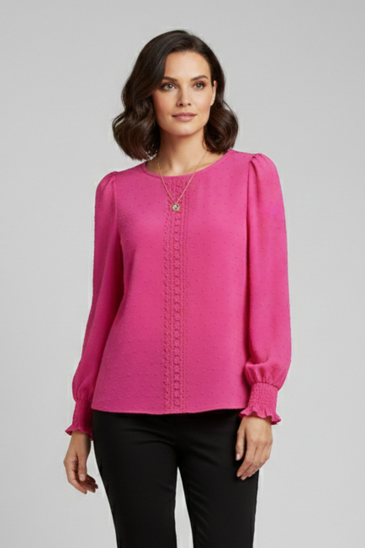 Women’s Blouse with Round Neck and Embroidered Detail