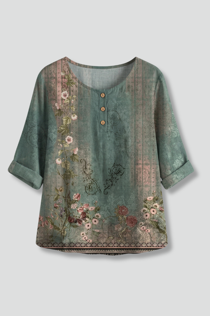 Women’s Blouse with Round Neck and Floral Print