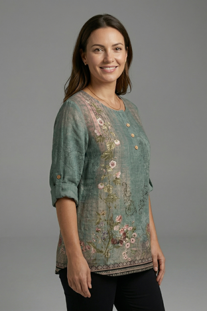 Women’s Blouse with Round Neck and Floral Print