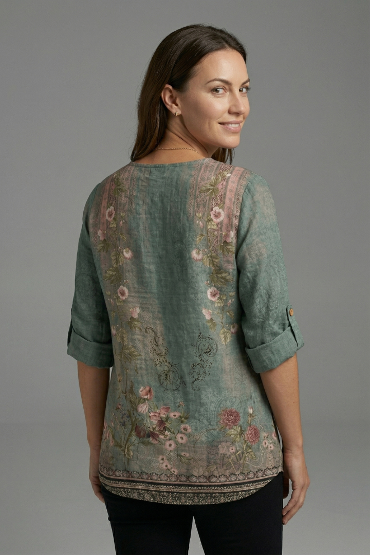 Women’s Blouse with Round Neck and Floral Print