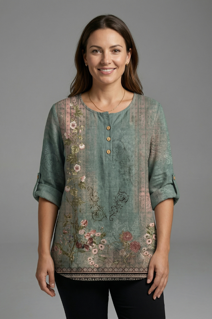 Women’s Blouse with Round Neck and Floral Print