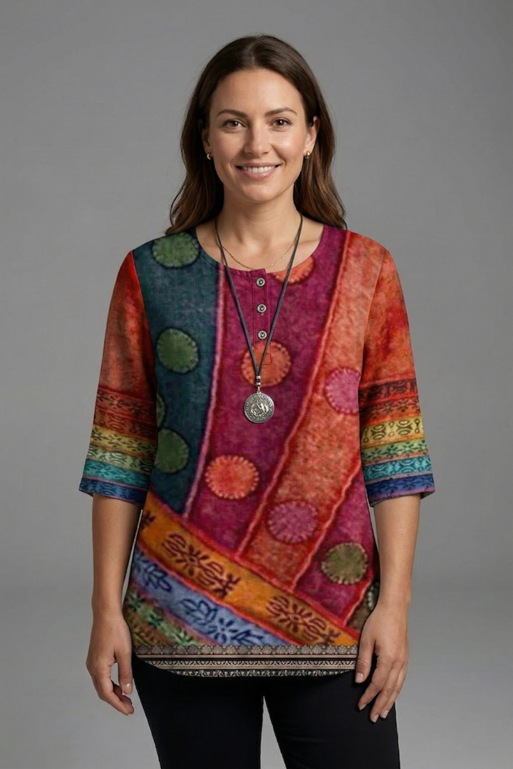 Women’s Blouse with Round Neck and Floral Print