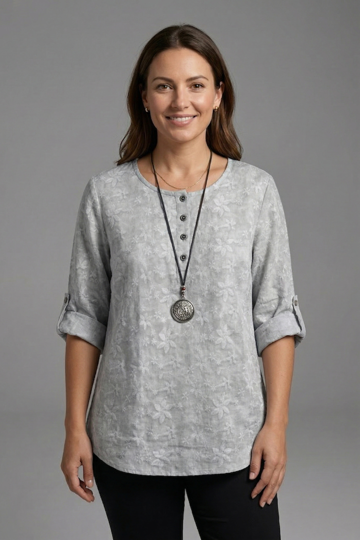 Women’s Blouse with Round Neck and Floral Print