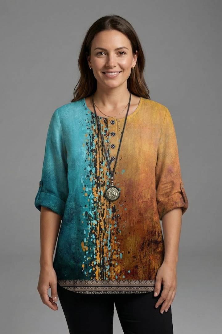 Women’s Blouse with Round Neck and Floral Print