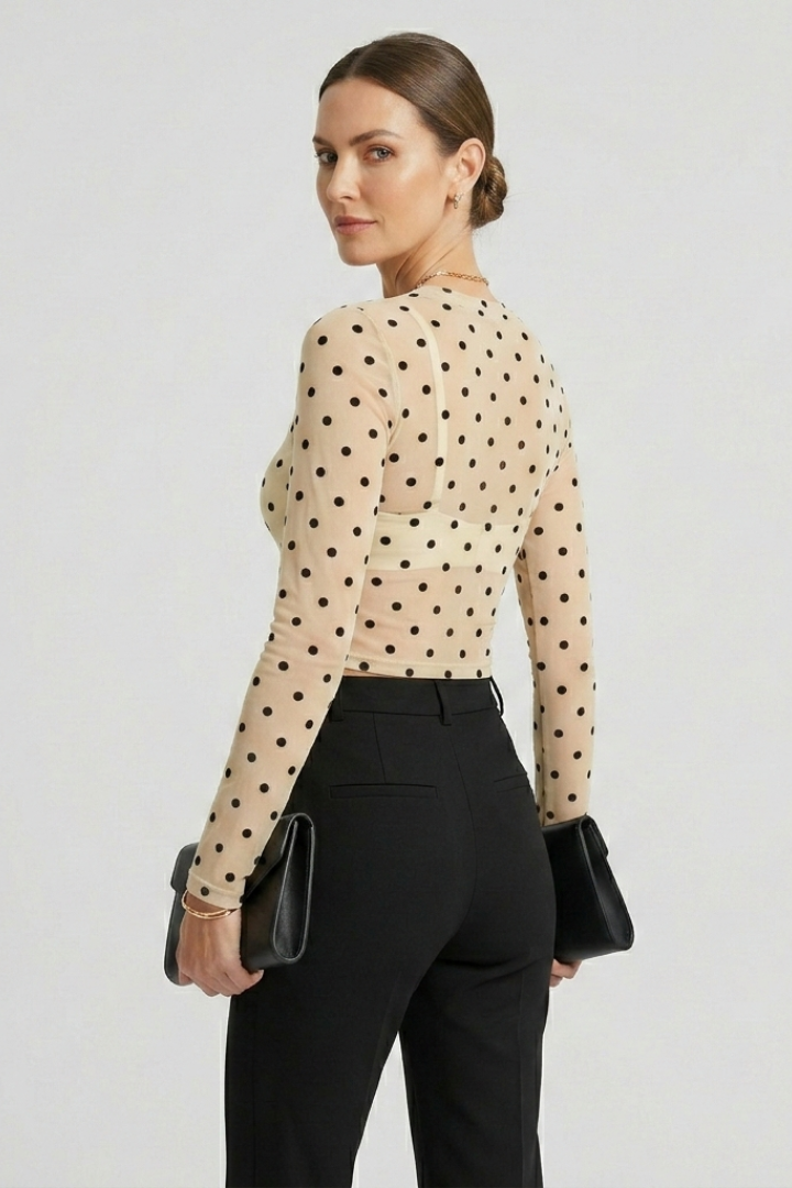 Women’s Blouse with Round Neck and Polka Dot Surface