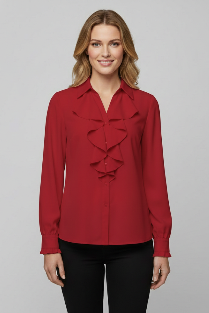 Women’s Blouse with Ruffle Front and Long Sleeves