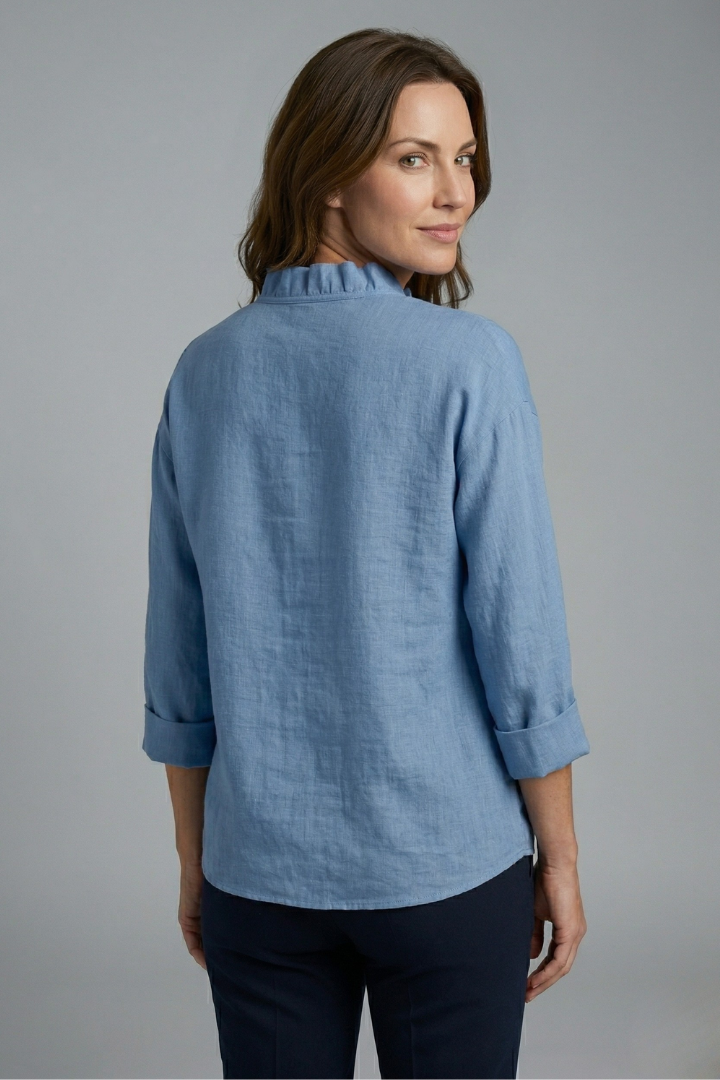 Women’s Blouse with Ruffle Neckline and Long Sleeves