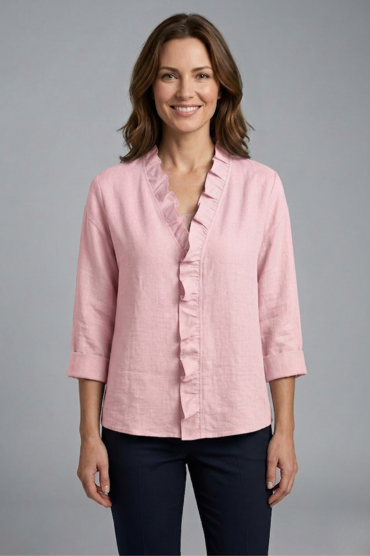 Women’s Blouse with Ruffle Neckline and Long Sleeves
