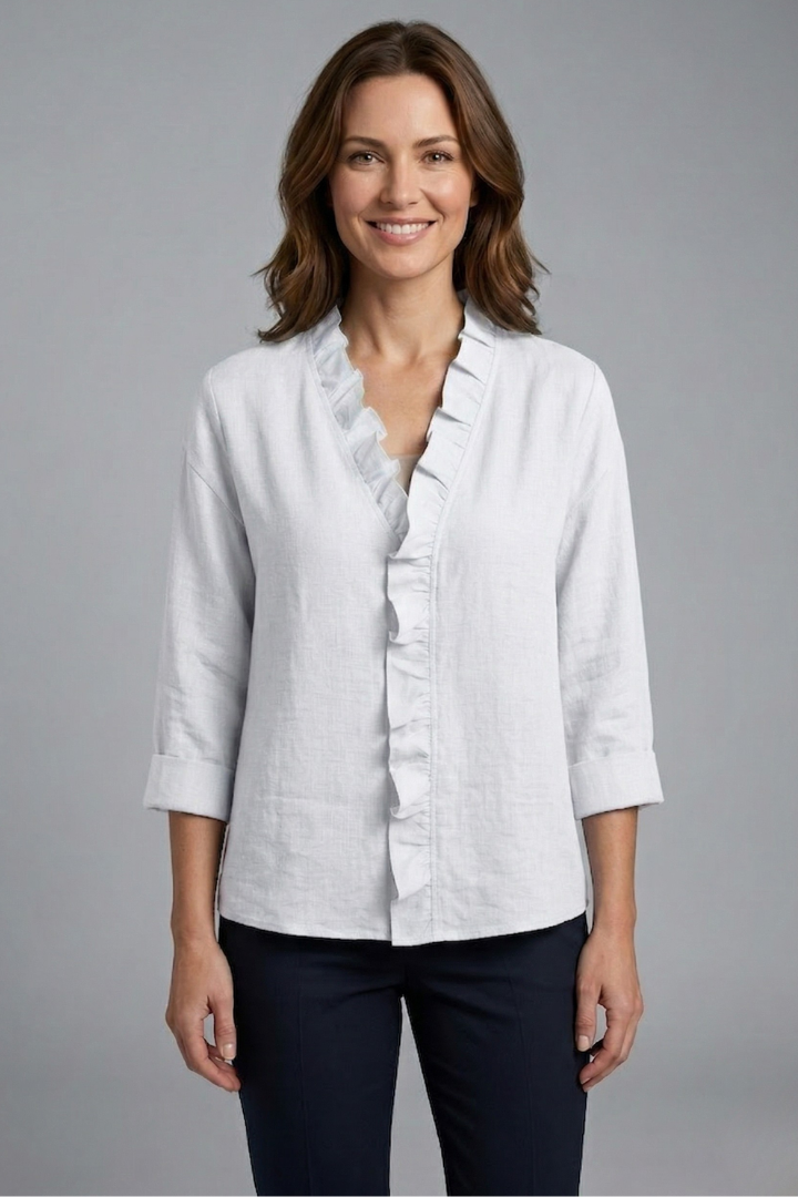 Women’s Blouse with Ruffle Neckline and Long Sleeves