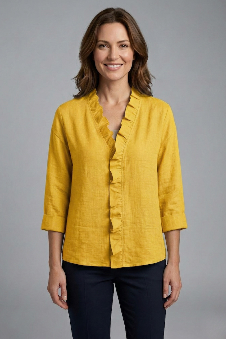 Women’s Blouse with Ruffle Neckline and Long Sleeves