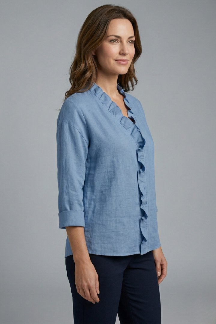Women’s Blouse with Ruffle Neckline and Long Sleeves