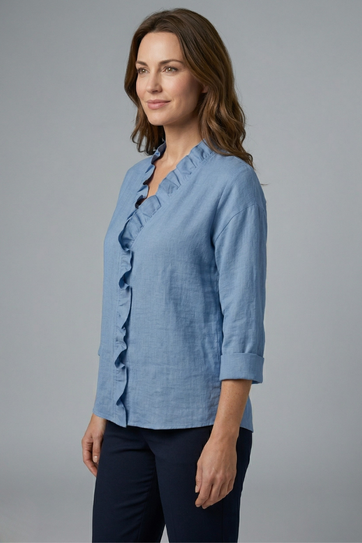 Women’s Blouse with Ruffle Neckline and Long Sleeves