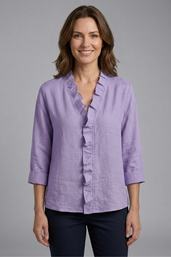 Women’s Blouse with Ruffle Neckline and Long Sleeves