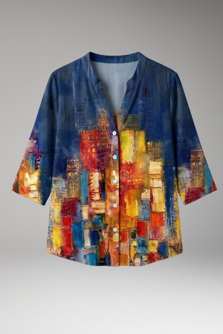 Women’s Blouse with V-Neck and Abstract Print