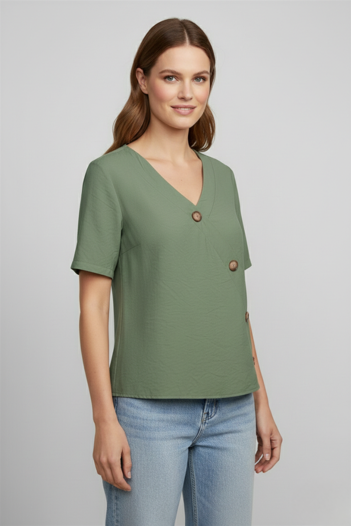 Women’s Blouse with V-Neck and Button Detail