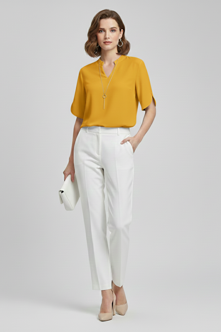 Women’s Blouse with V-Neck and Short Sleeves