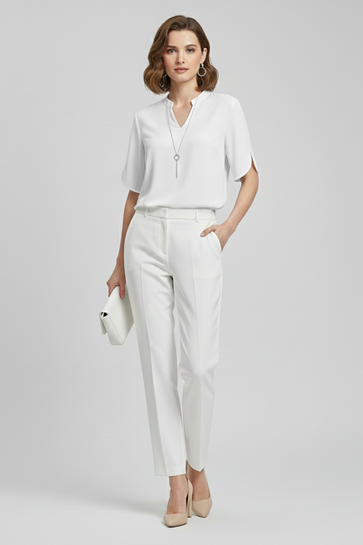 Women’s Blouse with V-Neck and Short Sleeves