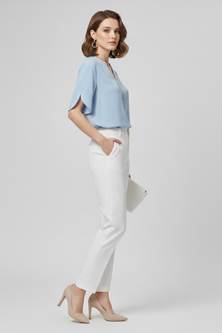 Women’s Blouse with V-Neck and Short Sleeves