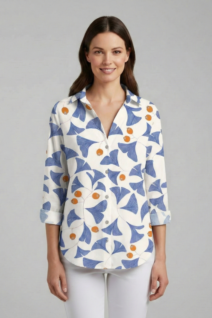 Women’s Blouse with V-Neckline and Printed Surface