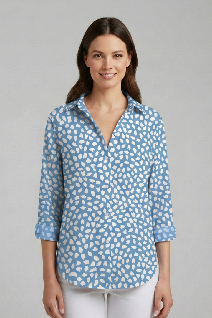Women’s Blouse with V-Neckline and Printed Surface
