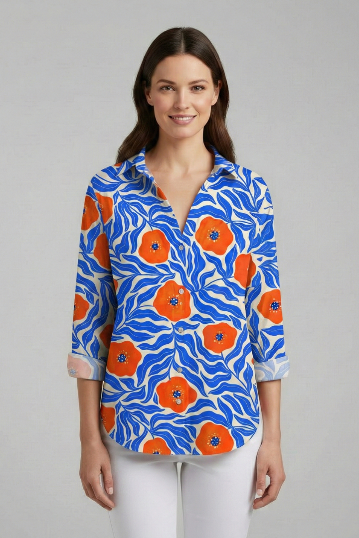 Women’s Blouse with V-Neckline and Printed Surface