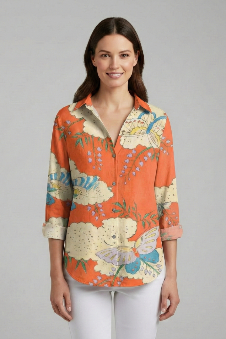 Women’s Blouse with V-Neckline and Printed Surface