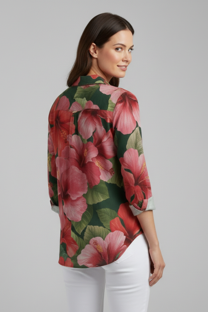 Women’s Blouse with V-Neckline and Printed Surface