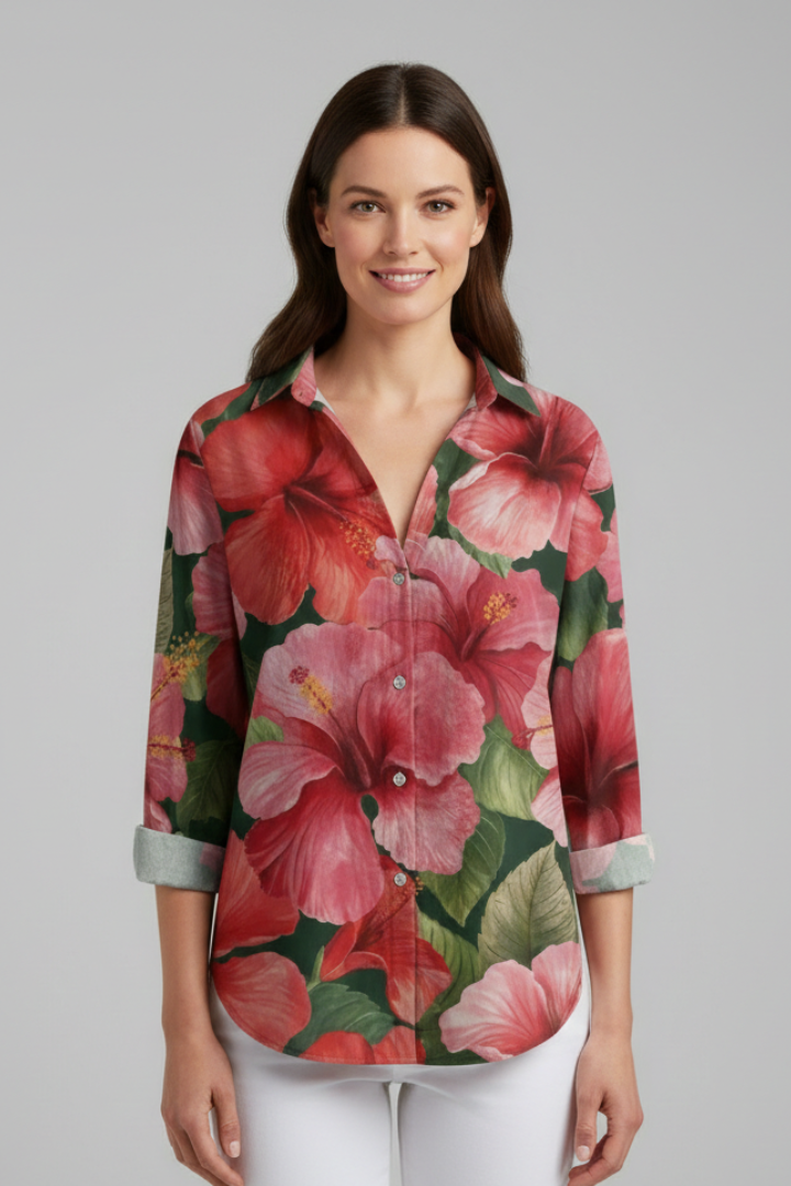 Women’s Blouse with V-Neckline and Printed Surface