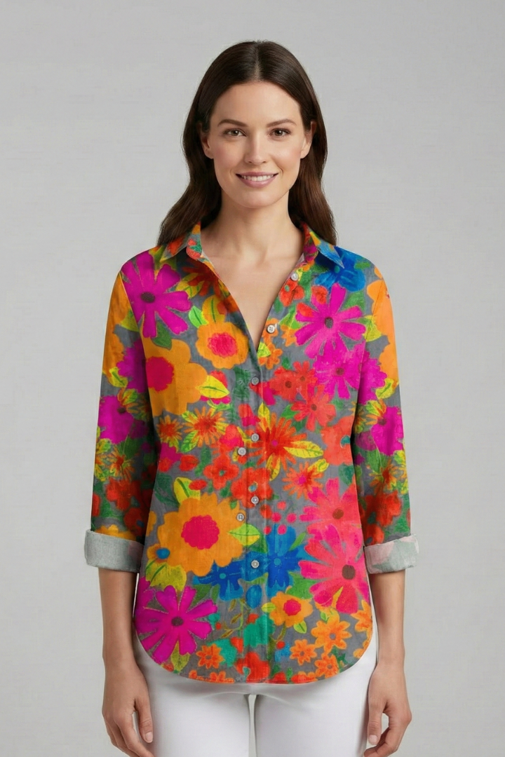 Women’s Blouse with V-Neckline and Printed Surface