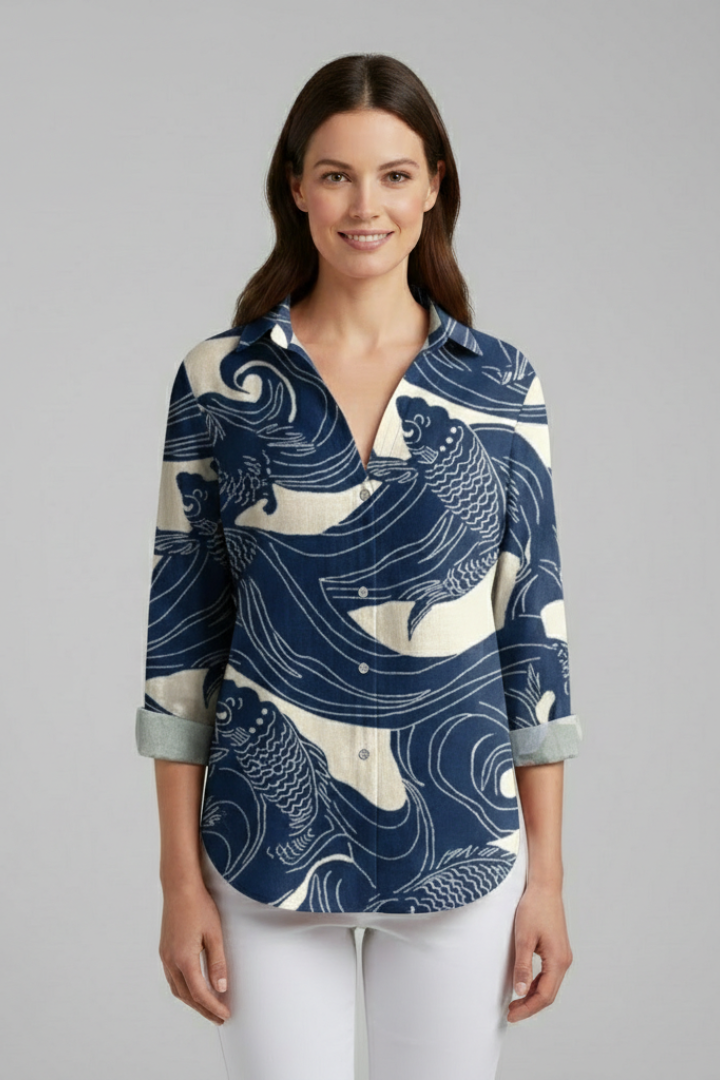 Women’s Blouse with V-Neckline and Printed Surface