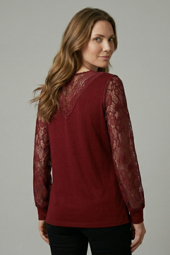 Women’s Blouse with V Neckline and Lace Sleeves
