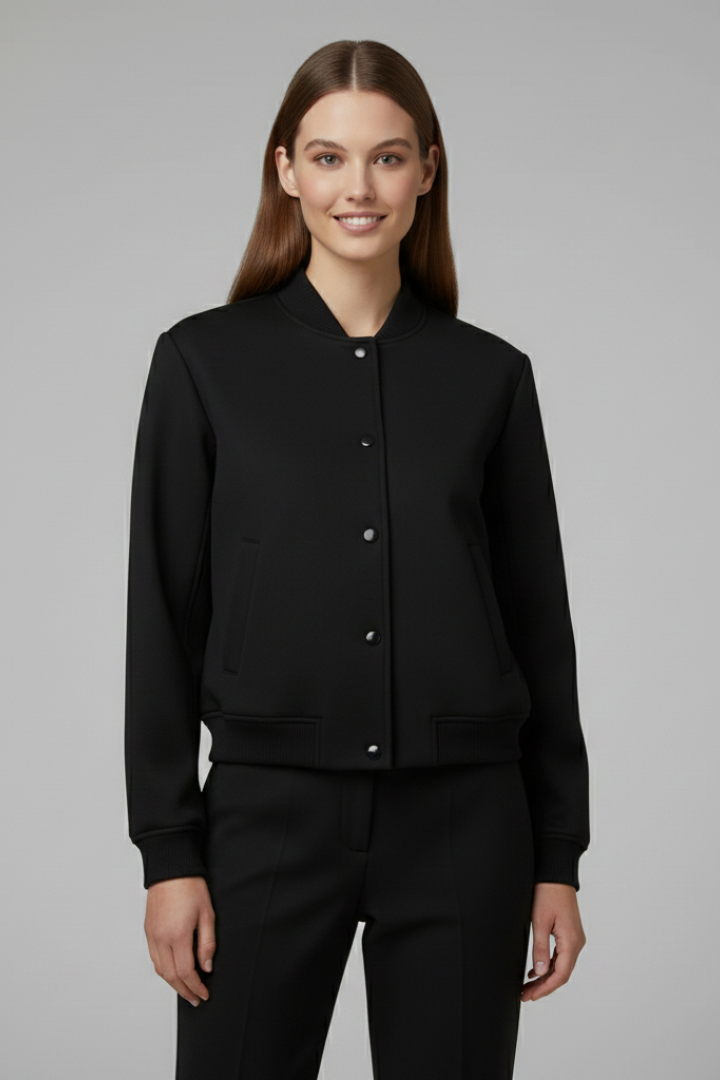 Women’s Bomber Jacket with Baseball Collar and Snap Buttons