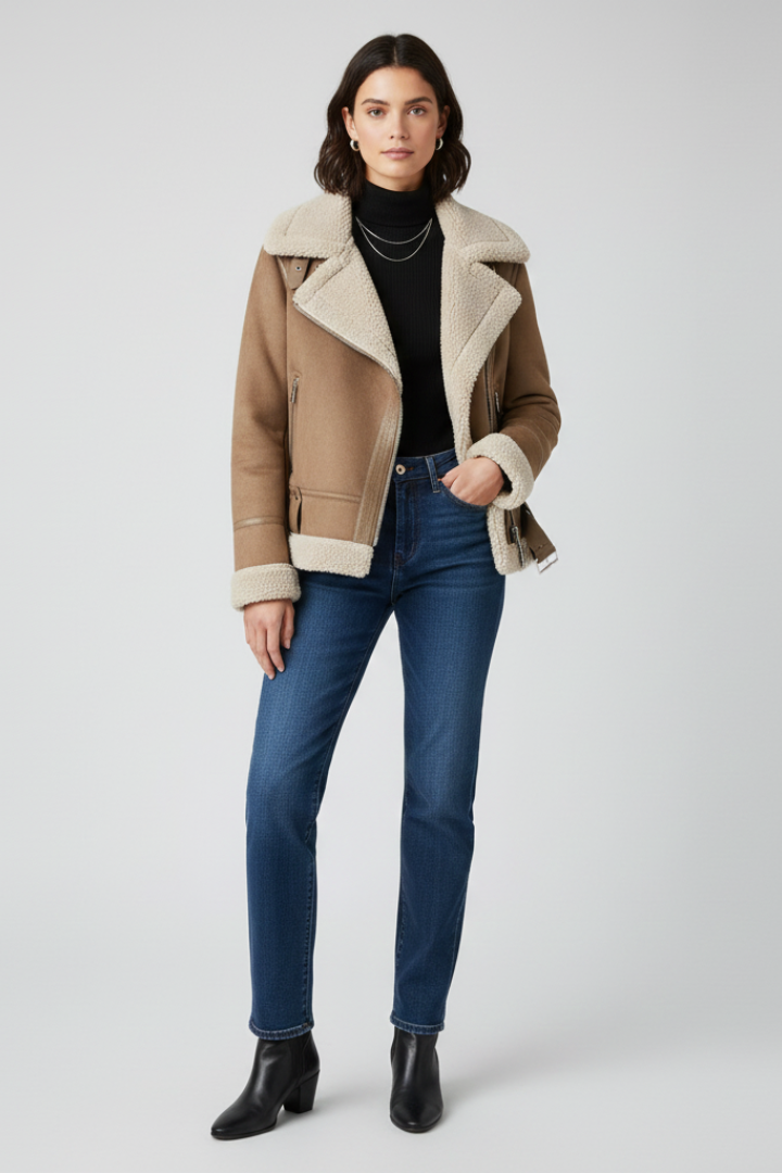 Women’s Bomber Jacket with Boxy Shape and Ribbed Cuffs