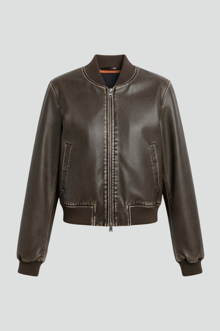 Women’s Bomber Jacket with Collared Neck and Woven Outer Surface