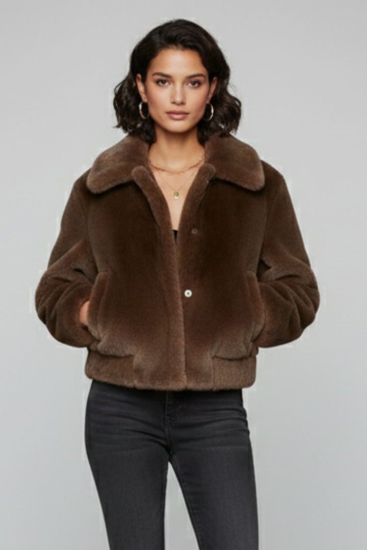 Women’s Bomber Jacket with Faux Fur and Side Pockets