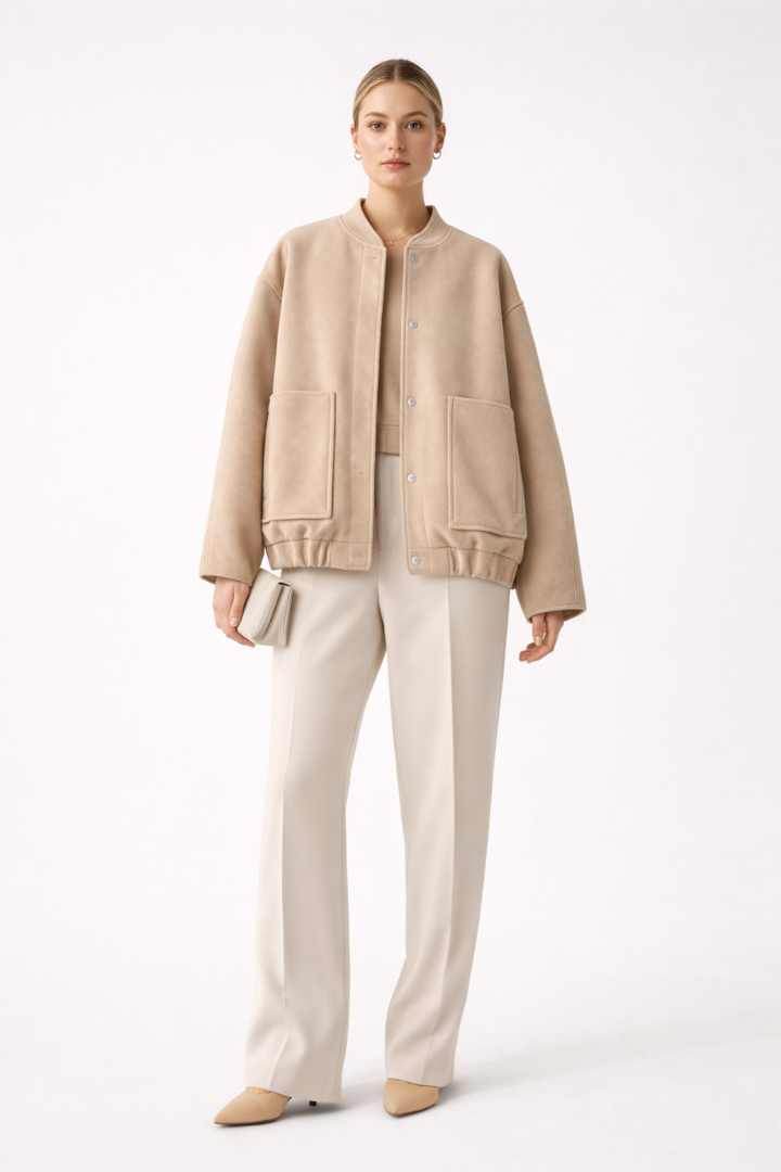 Women’s Bomber Jacket with Front Closure and Functional Pockets