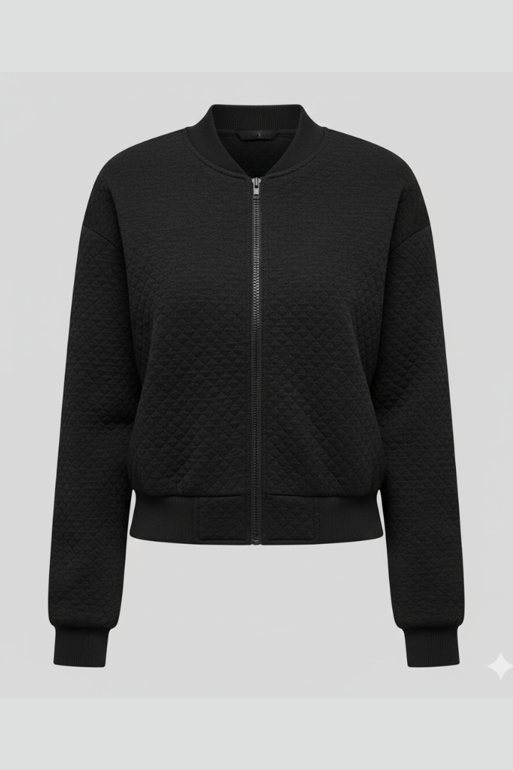 Women’s Bomber Jacket with Quilted Surface and Ribbed Details
