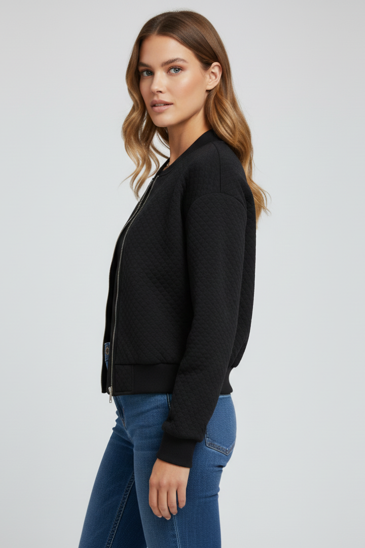 Women’s Bomber Jacket with Quilted Surface and Ribbed Details
