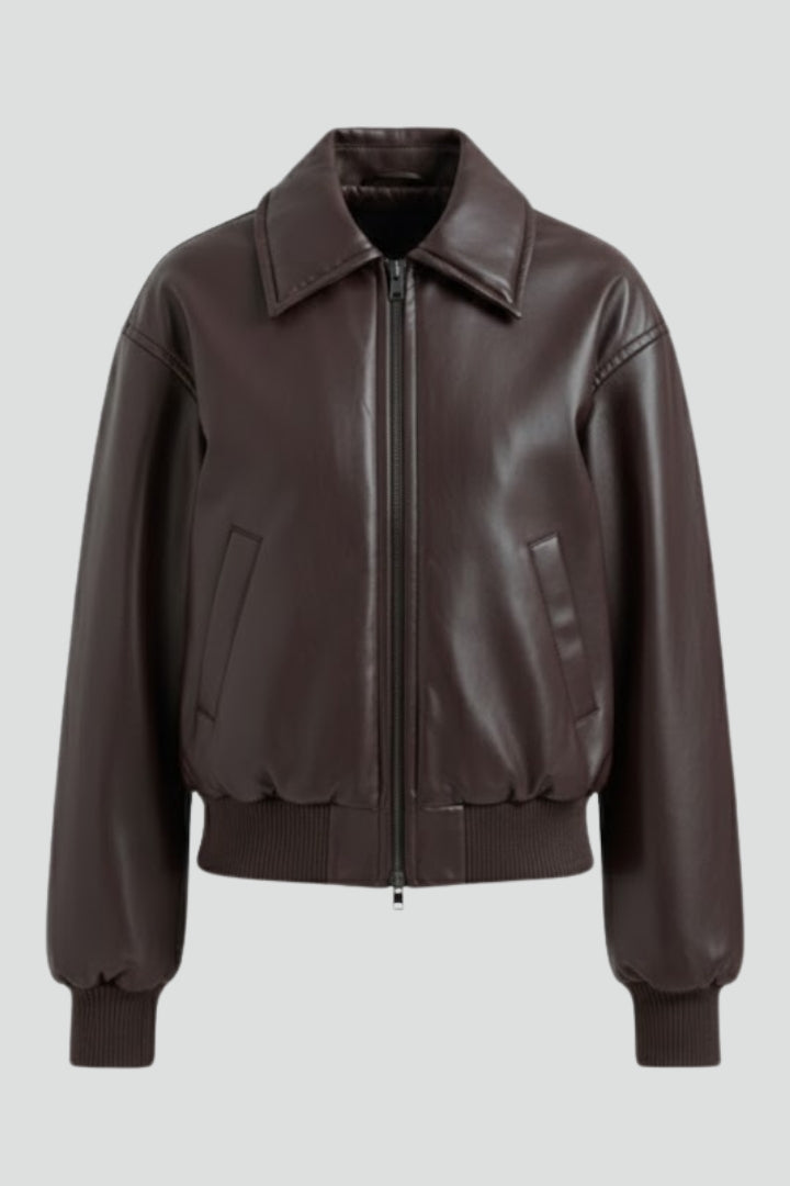 Women’s Bomber Jacket with Zip Front and Ribbed Edges