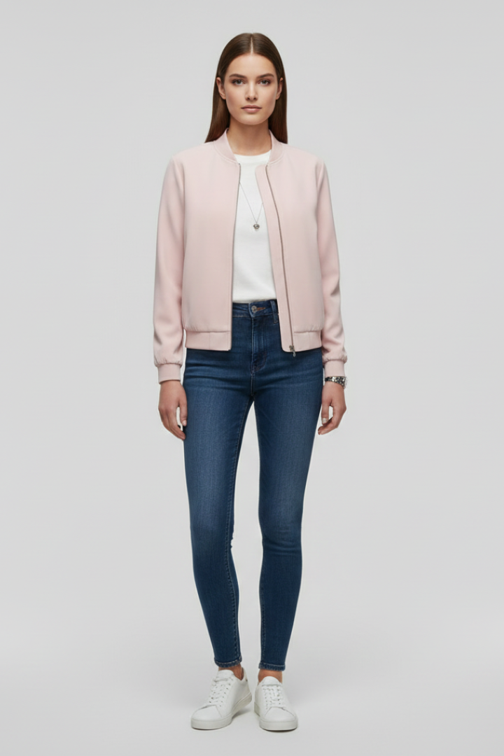 Women’s Bomber Jacket with Zipped Front and Straight Hem